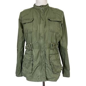 Bob Timberlake Women’s Field Jacket Green Utility Zip Cotton Roll Tab Sleeves M